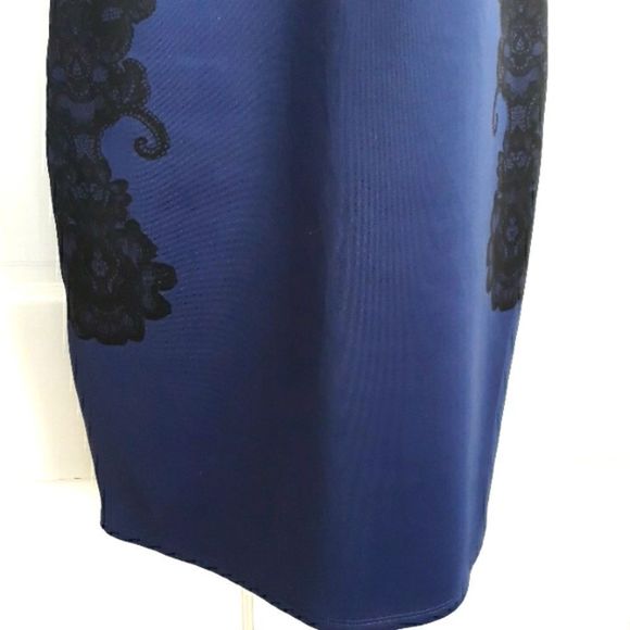 Kardashian Kollection fitted midi Dress in cobalt blue with black lace p… - Picture 5 of 10